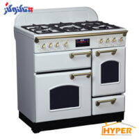 اجاق گاز تاکنوگاز مدل فالکون 5B-WW سفید با دستگیره طلایی و صفحه لعاب سفید