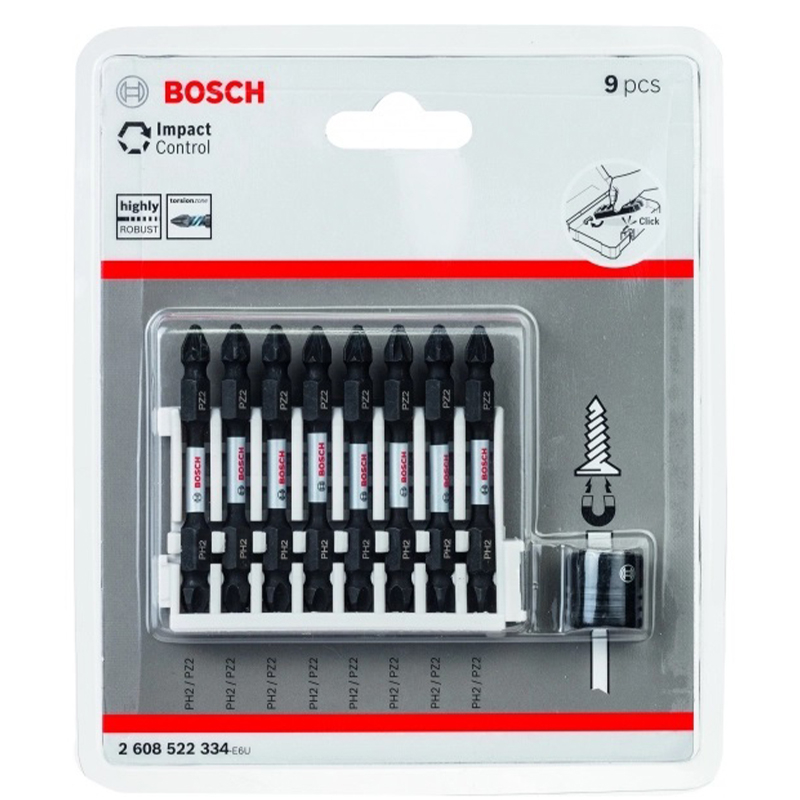 سری پیچ گوشتی دو سر چهارسو بوش مدل H2/PZ2 Black Highly Robust بسته 9 عددی