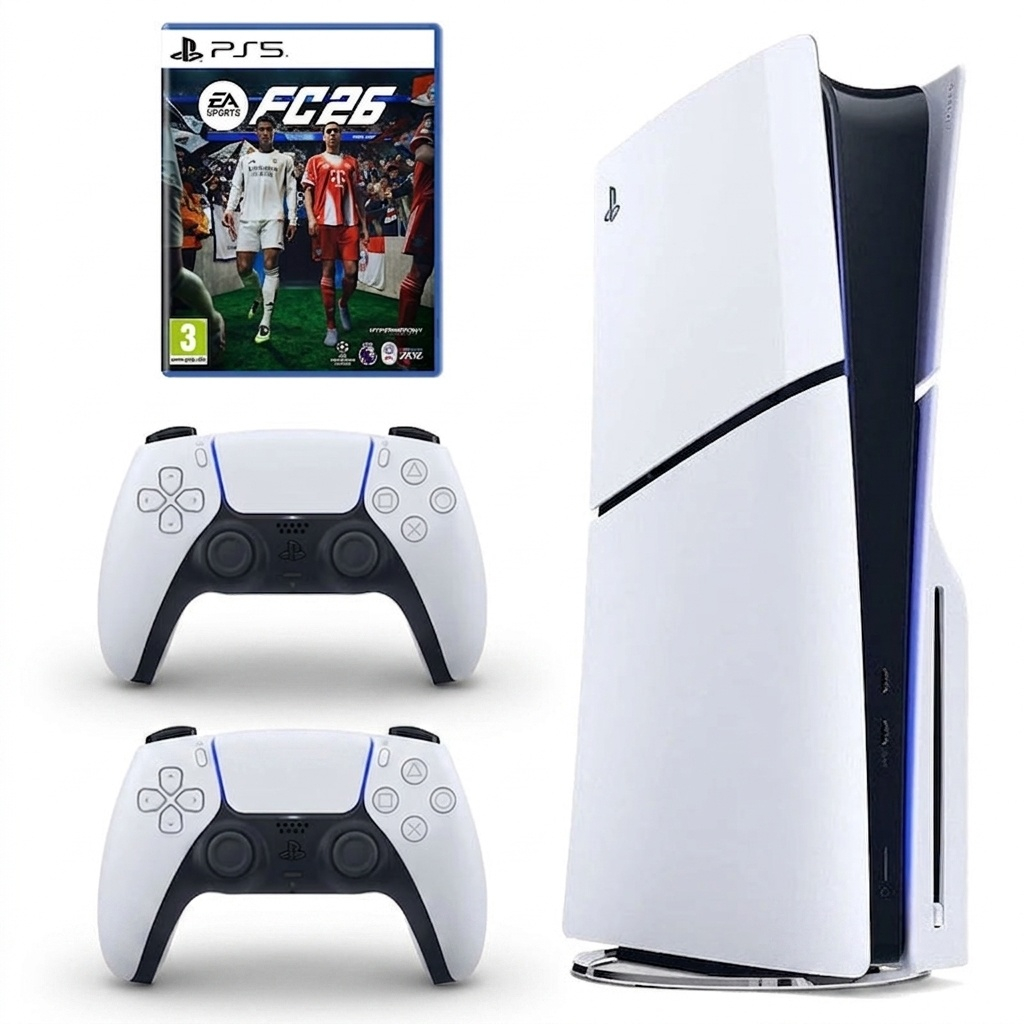 کنسول بازی سونی مدل PlayStation 5 Slim ریجن اروپا سری 2016A نسخه دیسک‌خور ظرفیت یک ترابایت به همراه دسته اضافی و بازی EA SPORTS FC 26