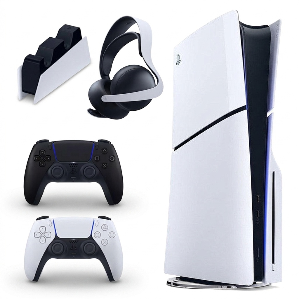 کنسول بازی سونی مدل PlayStation 5 Slim ظرفیت یک ترابایت ریجن 2016A اروپا به همراه دسته اضافی و پایه شارژر و هدست Elite